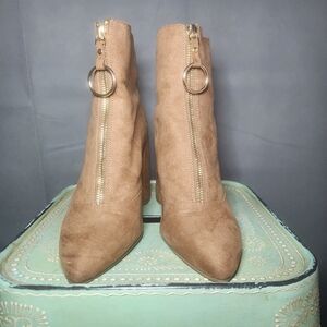 Front Zip Camel Ankle Boots